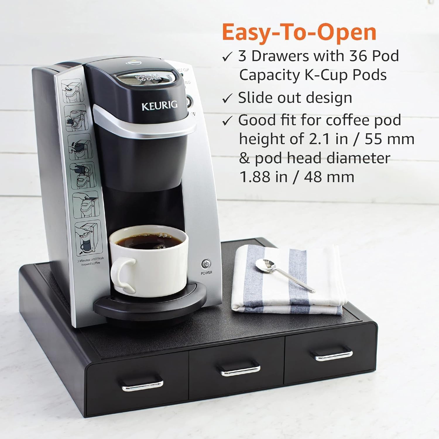 Coffee Pod Storage Drawer for K-Cup Pods, 36 Pod Capacity, Black