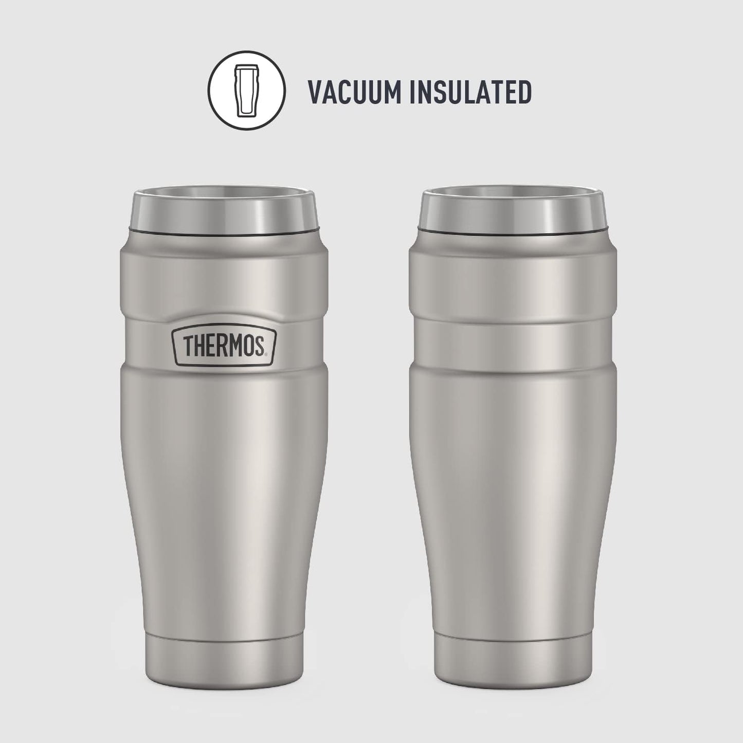 Stainless King Vacuum-Insulated Travel Tumbler, 16 Ounce, Matte Steel
