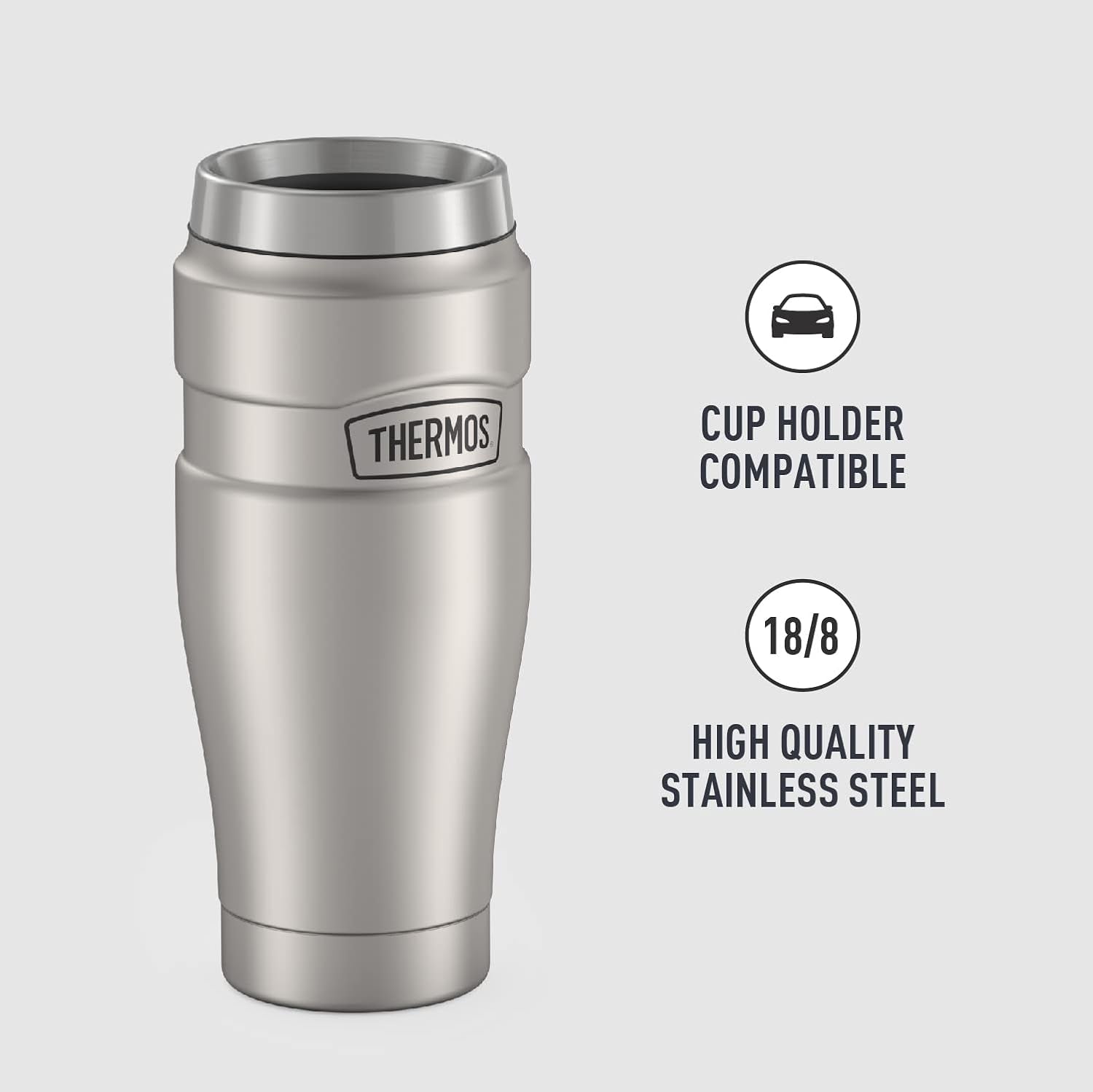 Stainless King Vacuum-Insulated Travel Tumbler, 16 Ounce, Matte Steel