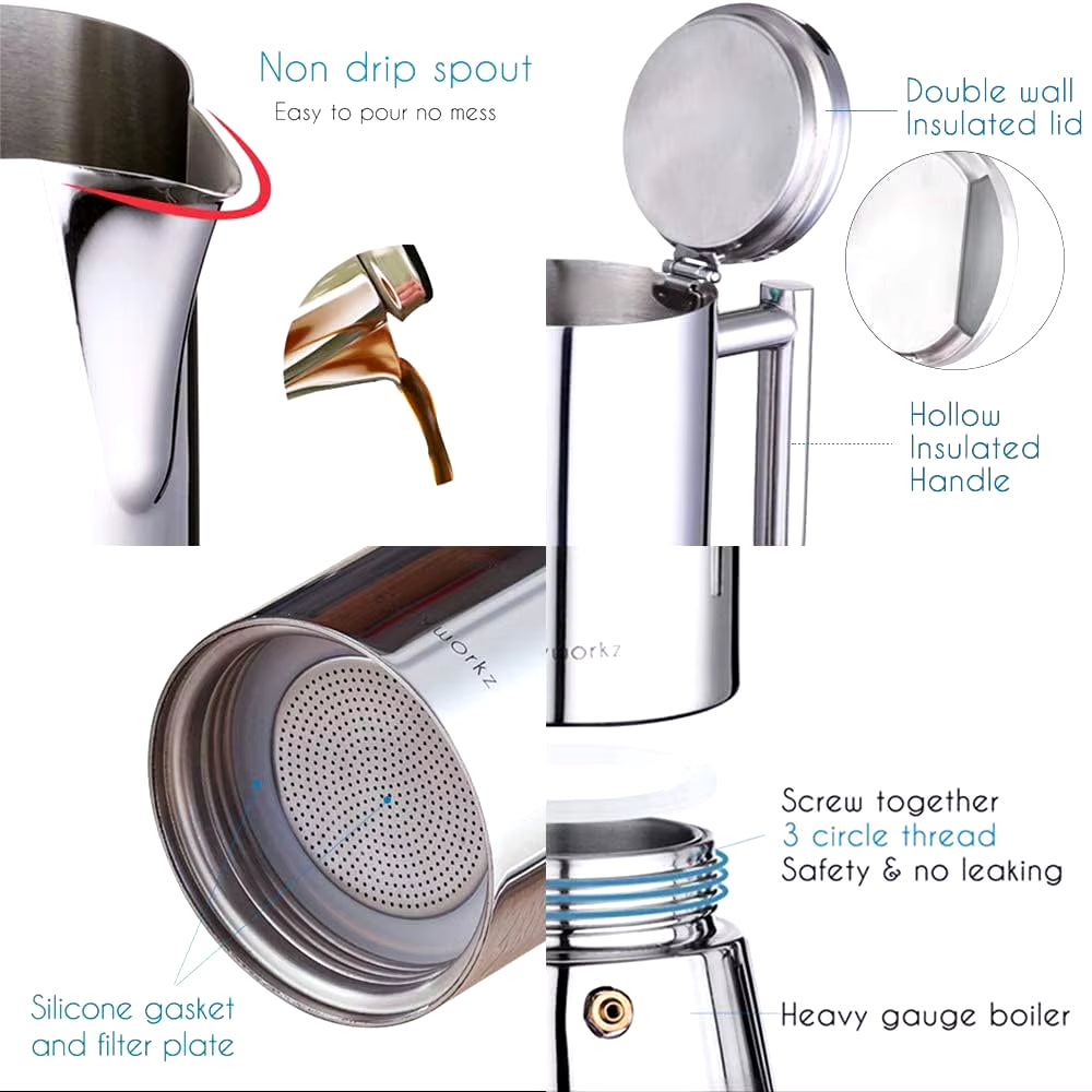 Diego Stovetop Espresso Maker Stainless Steel Italian Coffee Machine Maker Induction Moka Pot