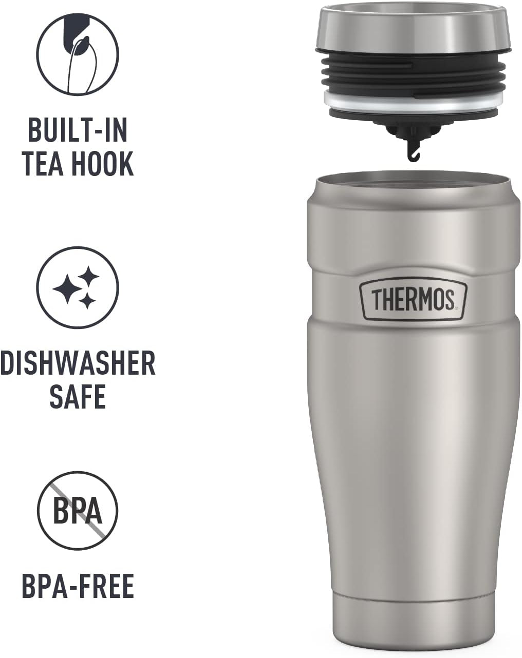 Stainless King Vacuum-Insulated Travel Tumbler, 16 Ounce, Matte Steel