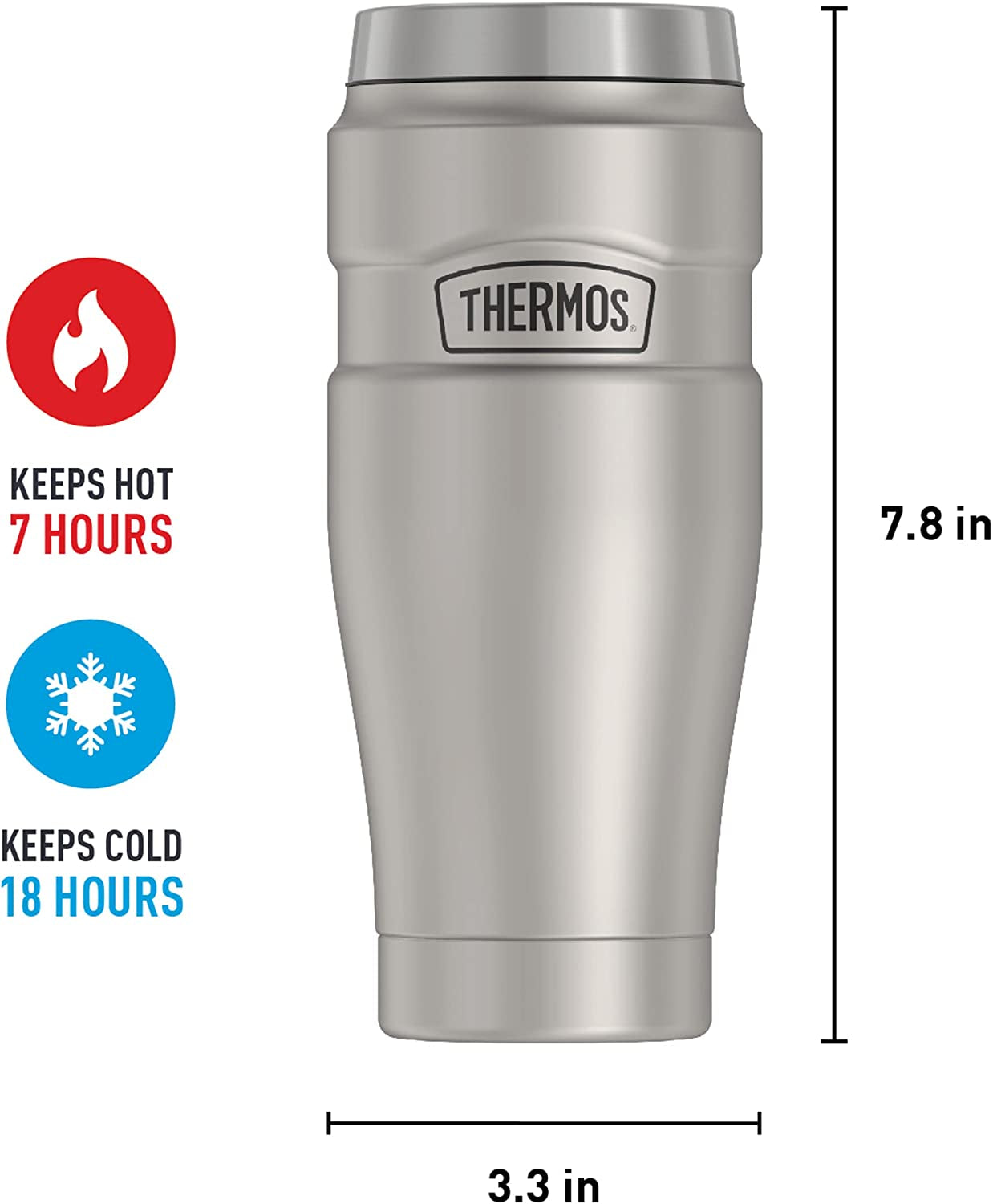 Stainless King Vacuum-Insulated Travel Tumbler, 16 Ounce, Matte Steel